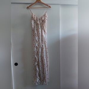 90s Y2K Ditsy Floral Ruffle Maxi Dress Spaghetti Straps Cream Bohemian Boho